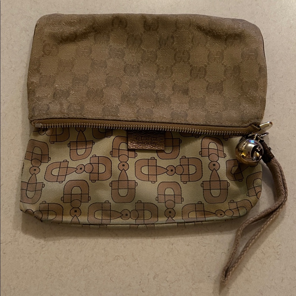 Gucci GG Canvas Leather Wallet Boat Pochette Wristlet Clutch Bag Zip Pouch - Picture 6 of 16
